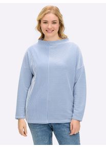 sheego Große Größen Langarmshirt in Ripp-Optik, ecru-mittelblau-gestreift, Größe 42 - Damen