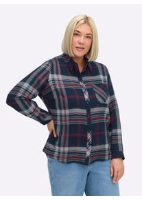 sheego Gro&szlig;e Gr&ouml;&szlig;en Flanellbluse mit Krempel&auml;rmeln, marine-kirsche-kariert, Gr&ouml;&szlig;e 44 - Damen