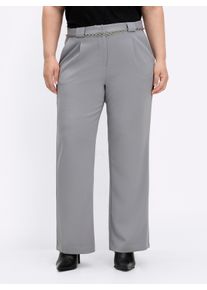 sheego Gro&szlig;e Gr&ouml;&szlig;en Webhose inklusive Ketten-G&uuml;rtel, steingrau, Gr&ouml;&szlig;e 38 - Damen