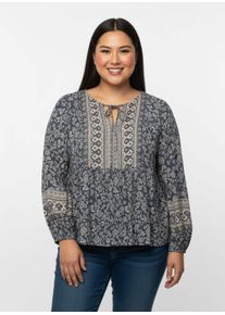 sheego Gro&szlig;e Gr&ouml;&szlig;en Druckbluse in Tunikaform, rauchblau-champagner-bedruckt, Gr&ouml;&szlig;e 48 - Damen