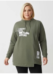 sheego Gro&szlig;e Gr&ouml;&szlig;en Sweatshirt mit asymmetrischem Schnitt, khaki, Gr&ouml;&szlig;e 42 - Damen