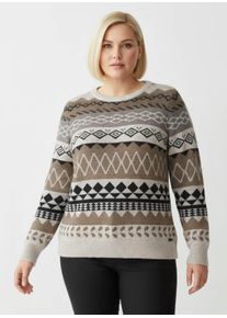 sheego Große Größen Langarm-Pullover mit Strick-Mustern, sesam-braun-gemustert, Größe 42 - Damen