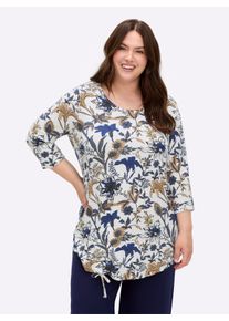 sheego Gro&szlig;e Gr&ouml;&szlig;en Print-Shirt mit 3/4-&Auml;rmeln, ecru-royalblau-bedruckt, Gr&ouml;&szlig;e 54 - Damen