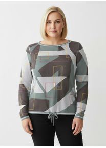 sheego Gro&szlig;e Gr&ouml;&szlig;en Pullover mit Bindeband am Saum, ecru-graphit-gemustert, Gr&ouml;&szlig;e 40 - Damen