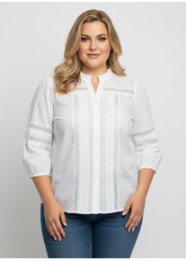 sheego Gro&szlig;e Gr&ouml;&szlig;en Baumwollbluse mit stoff&uuml;berzogenen Kn&ouml;pfen, ecru, Gr&ouml;&szlig;e 44 - Damen