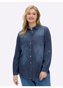 sheego Große Größen Jeansbluse mit abgerundetem Saum, blue-stone-washed, Größe 40 - Damen