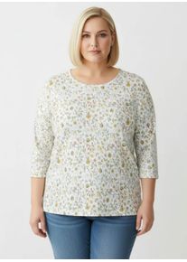 sheego Große Größen 3/4-Arm-Shirt mit Wiesenblumen-Dessin, ecru-oliv-bedruckt, Größe 40 - Damen
