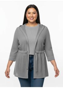 sheego Gro&szlig;e Gr&ouml;&szlig;en Ajourstrickjacke mit Glanzgarn, steingrau, Gr&ouml;&szlig;e 52 - Damen