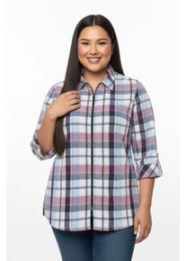 sheego Große Größen Karobluse mit Reißverschluss, fuchsia-marine-kariert, Größe 50 - Damen