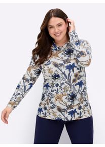 sheego Gro&szlig;e Gr&ouml;&szlig;en Print-Shirt mit halsfernem Rollkragen, ecru-royalblau-bedruckt, Gr&ouml;&szlig;e 36 - Damen