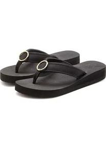 Badezehentrenner Lascana "Sandale, Badeschuh, Pantolette, Badelatsche, Flip Flop", Damen, Gr. 44, schwarz, Obermaterial: 100% Textilmaterial. Decksohle: 100% Synthetik. Laufsohle: 100% Synthetik, unifarben, Schuhe Zehentrenner Dianette, Zehentrenner, Badeschuh mit Ringapplikation "Italy" VEGAN