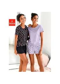 Shorty Vivance DREAMS, Damen, Gr. 32/34, lila (schwarz, flieder), Single Jersey, Obermaterial: 100% Baumwolle, Basic, bequem kurz, Rundhals, eingesetzt, Homewear-Sets Shorty, mit Sternedruck