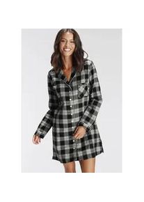 H.I.S. Nachthemd H.I.S, Damen, Gr. 44, N-Gr, schwarz (schwarz, kariert), Flanell, Obermaterial: 100% Baumwolle, kariert, kurz, V-Ausschnitt, Manschette kontrastfarben, Kleider Nachthemd, aus Flanell im Karo-Design
