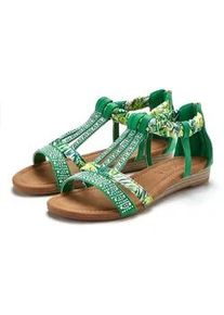 Sandale Lascana "Sommerschuh, Sandalette, offener Schuh", Damen, Gr. 37, gr&uuml;n, Obermaterial: 50% Lederimitat, 50% Textilmaterial. Decksohle: 100% Lederimitat. Futter: 100% Lederimitat. Laufsohle: 100% Synthetik, bedruckt, Basic, Schuhe Sandale, mit aufwendiger Verzierung VEGAN