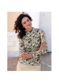 Langarmshirt Inspirationen "Stehkragen-Shirt", Damen, Gr. 42, gr&uuml;n (khaki, sand, bedruckt), 96% Polyester, 4% Elasthan, gemustert, mehrfarbig, Shirts Langarmshirt