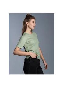 T-Shirt TRIGEMA "TRIGEMA T-Shirt DELUXE Baumwolle mit Kristallsteinen", Damen, Gr. L, gr&uuml;n (gr&uuml;n tea), Single Jersey, 100% Baumwolle, Basic, lang, Rundhals, Shirts T-Shirt