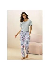 Pyjama Vivance DREAMS, Damen, Gr. 40/42, gr&uuml;n (mint, grau), Single Jersey, Obermaterial: 100% Baumwolle, gebl&uuml;mt, Basic, bequem lang, Rundhals, angeschnitten, Homewear-Sets Pyjama, mit Blumendruck