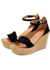 Sandalette Lascana "Sommerschuh", Damen, Gr. 39, schwarz, Obermaterial: 50% Rindsleder, 50% Ziegenleder. Decksohle: 100% Rindsleder. Laufsohle: 100% Synthetik, Strukturmuster, Schuhe Riemchensandale Sandalette, Sandale, Sommerschuh aus Leder mit Keilabsatz