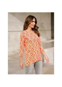 Longshirt Classic Basics "Longshirt", Damen, Gr. 42, orange (orange, ecru, bedruckt), 100% Baumwolle, gemustert, mehrfarbig, Rundhals, Shirts Longshirt