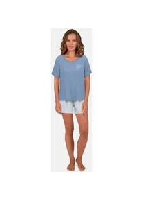 Shorty Tom Tailor "Westport", Damen, Gr. 42 (XL), blau, Single Jersey, Obermaterial: 95% Baumwolle, 5% Elasthan, kurz, Rundhals, Homewear-Sets Shorty, Streifendesign, Kurzarm, Rundhalsausschnitt, kurze Hose, Baumwollmix