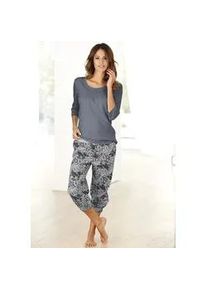 Capri-Pyjama Buffalo, Damen, Gr. 52/54, schwarz (anthrazit), Single Jersey, Obermaterial: 100% Baumwolle, bequem 3/4-L&auml;nge, Rundhals, eingesetzt, Homewear-Sets, mit gemusterter Hose