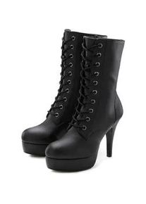 Schn&uuml;rstiefelette "Stiefel", Damen, Gr. 38, schwarz (schwarz uni), Obermaterial: 100% Polyurethan. Decksohle: 100% Polyurethan. Futter: 100% Textilmaterial. Laufsohle: 100% Synthetik, Lascana BELLE AFFAIRE, unifarben, Schuhe Schn&uuml;rstiefelette, High-Heel-Boots mit Plateauabsatz