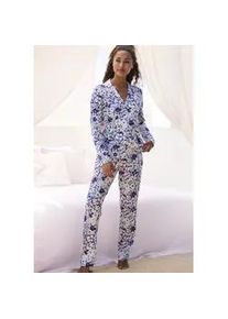 Pyjama s.Oliver, Damen, Gr. 40/42, bunt (blau, rosa, mint, gebl&uuml;mt), Single Jersey, Obermaterial: 50% Baumwolle, 50% Viskose, gebl&uuml;mt, klassisch lang, V-Ausschnitt, eingesetzt, Homewear-Sets Pyjama, im klassischen Stil