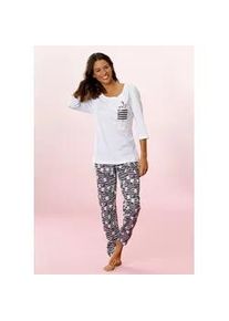 Pyjama Vivance DREAMS, Damen, Gr. 56/58, schwarz-wei&szlig; (wei&szlig;, schwarz), Single Jersey, Obermaterial: 100% Baumwolle. Obermaterial wei&szlig;: 100% Baumwolle, Basic, bequem lang, Rundhals, eingesetzt, Homewear-Sets Pyjama, mit verspieltem Giraffen-Print