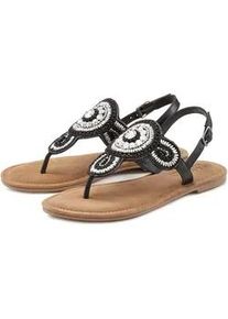 Zehentrenner Lascana, Damen, Gr. 42, schwarz, Obermaterial: 80% Synthetik, 20% Schafsleder. Decksohle: 100% Ziegenleder. Futter: 100% Schafsleder. Laufsohle: 100% Synthetik, bestickt, Schuhe Zehentrenner, Sandale, Pantolette in Glitzer-Optik und softer Lederinnensohle
