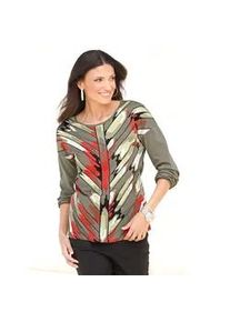 Langarmshirt Classic Basics "Langarm-Shirt", Damen, Gr. 48, bunt (khaki, rostrot, bedruckt), 100% Baumwolle, gemustert, mehrfarbig, Rundhals, Shirts Langarmshirt