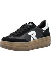 Plateausneaker Rieker SPORT "Swing2GO", Damen, Gr. 39, silber (schwarz, silberfarben), Glattleder, Veloursleder, Schuhe Plateausneaker, Retro-Sneaker, Schn&uuml;rschuh, Halbschuh mit trendiger Plateausohle