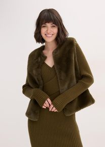 bonprix Fellimitat-Weste, gr&uuml;n, Gr.48, modische Fellimitat-Weste mit Haken- und &Ouml;sen-Verschluss vorne