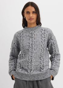 bonprix Grobstrick-Pullover mit Zopfmuster, grau, Gr.40/42 (M), Rundhals-Pullover mit Wollanteil