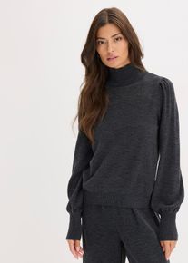 bonprix Feinstrickpullover, grau, Gr.48/50 (XL), Moderner Pullover mit Raffung am &Auml;rmel