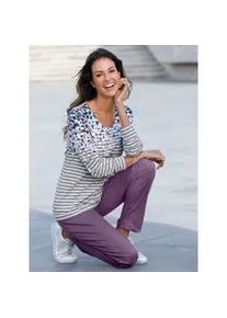 Langarmshirt Inspirationen "Shirt", Damen, Gr. 48, grau (hellgrau, bedruckt), 50% Baumwolle, 50% Polyester, bedruckt, gebl&uuml;mt, gemustert, gestreift, mehrfarbig, Rundhals, Shirts Langarmshirt