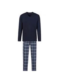 Pyjama s.Oliver, Herren, Gr. 56/58, blau (marine, kariert), Single Jersey, Obermaterial: 100% Baumwolle, kariert, Basic, bequem lang, V-Ausschnitt, abgesteppte Kante, Homewear-Sets Pyjama, mit Karo-Hose