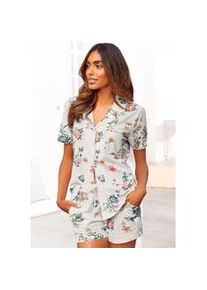 Shorty Vivance DREAMS, Damen, Gr. 40/42, beige (ecru, allover, gebl&uuml;mt), Single Jersey, Obermaterial: 60% Baumwolle, 40% Polyester, gebl&uuml;mt, bequem kurz, V-Ausschnitt, eingesetzt abgesteppt, Homewear-Sets Shorty, mit Allover Print