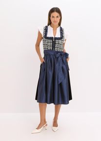bonprix Dirndl und Sch&uuml;rze (2-tlg.Set), blau, Gr.54, Modern und feminin: Dirndl mit einer Boucle&eacute;-Mieder und Sch&uuml;rze aus gl&auml;nzendem Satin