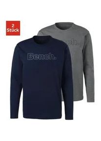 Langarmshirt BENCH. LOUNGEWEAR, Herren, Gr. S, blau (navy, grau, meliert), Obermaterial: 100% Baumwolle, unifarben, Basic, bequem normal, Rundhals, Shirts Langarmshirt, mit Bench. Print vorn, Topseller