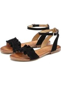 Sandale Lascana "Sommerschuh", Damen, Gr. 43, schwarz, Obermaterial: 100% Ziegenleder. Decksohle: 100% Rindsleder. Futter: 100% Schweinsleder. Laufsohle: 100% Synthetik, unifarben, Schuhe Sandale, Sandalette, Sommerschuh aus hochwertigem Leder mit kleinen R&uuml;schen