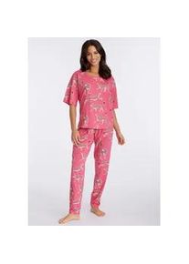 Pyjama Vivance DREAMS, Damen, Gr. 52/54, pink (pink, gemustert), Single Jersey, Obermaterial: 60% Baumwolle, 40% Polyester, loose fit lang, Rundhals, angeschnitten, Homewear-Sets Pyjama, mt Animal Alloverprint