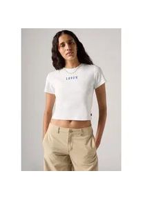Levi's Print-Shirt LEVI'S "GR ESSENTIAL SPORTY TEE", Damen, Gr. S (36), wei&szlig; (ess sport serif 1873 wei&szlig;), Single Jersey, Obermaterial: 100% Baumwolle, bedruckt, unifarben, tailliert extrakurz, Rundhals, gerader Abschluss, Shirts, mit Logo-Print