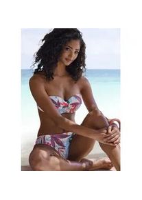 B&uuml;gel-Bandeau-Bikini-Top Lascana "Imani", Damen, Gr. 44, Cup C, creme bedruckt, Recycling-Polyamid, bedruckt, Bikini-Oberteile, mit sommerlichem Bl&auml;tterprint