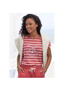 H.I.S. T-Shirt H.I.S, Damen, Gr. 48/50, rot, Sweatware, Obermaterial: 100% Baumwolle, gestreift, Basic h&uuml;ftlang, Rundhals, angeschnitten elastischer Bund, Shirts T-Shirt, mit kurzen &Auml;rmeln