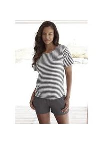 H.I.S. Shorty H.I.S, Damen, Gr. 56/58, grau (anthrazit), Single Jersey, Obermaterial: 64% Baumwolle, 31% Polyester, 5% Elasthan. Obermaterial Hose: 60% Polyester, 35% Baumwolle, 5% Elasthan, bestickt, gestreift, meliert, loose fit kurz, Rundhals, Homewear-Sets Shorty, mit Logostickerei auf der Brust