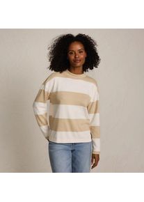 LANDS' END Baumwollshirt Maritim Gestreift mit langen &Auml;rmeln, Damen,  Beige, Baumwolle, by Lands' End