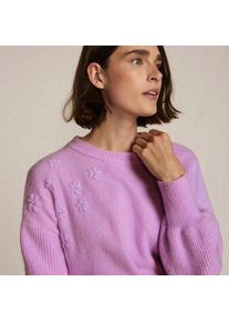 LANDS' END Rundhalspullover mit aufgestickten Blumen, Damen,  Lila, Wolle/Polyester/Viskose, by Lands' End