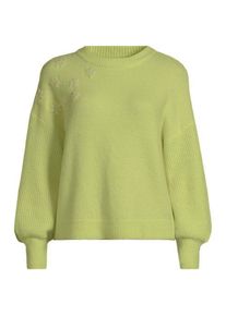 LANDS' END Rundhalspullover mit aufgestickten Blumen, Damen,  Gr&uuml;n, Wolle/Polyester/Viskose, by Lands' End