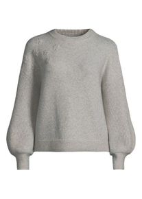 LANDS' END Rundhalspullover mit aufgestickten Blumen, Damen,  Wei&szlig;, Wolle/Polyester/Viskose, by Lands' End