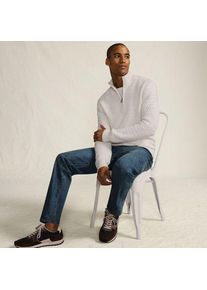 LANDS' END Flechtmuster-Pullover mit Rei&szlig;verschluss, Herren,  Wei&szlig;, Polyester/Polyester-Mischung, by Lands' End